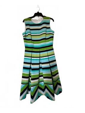 NWTSandra Darren Sleeveless Striped Midi Dress Retro Mod, Colorblock, pleated